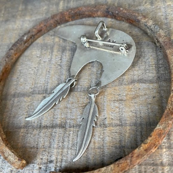 Vintage Signed Native American Sterling Bear Pendant Pin Alfred Martinez - Picture 9 of 11